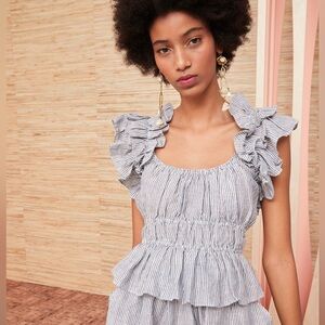 Ulla Johnson Paloma Top With Ruffle Sleeve, Marine Blue, Size 8